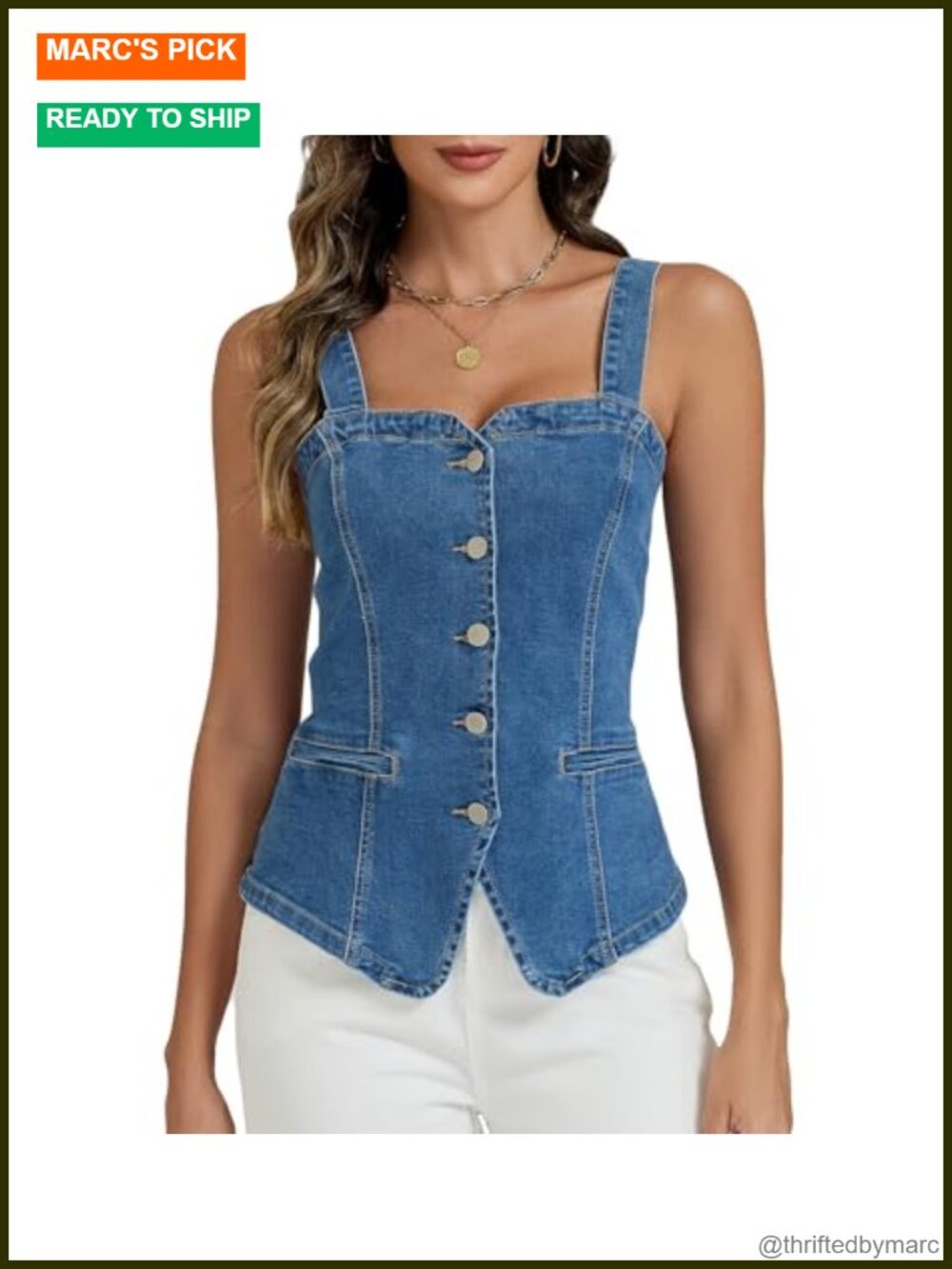 Denim Vest Top for Women Stretchy Corset Button Down Notched Neck Slim Fit Jean